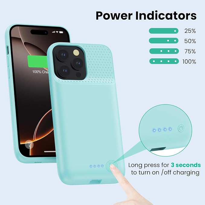 Feob Battery Case for iPhone 16 Pro Max, [2026 Upgraded] 8600mAh Slim Portable Smart Charging Case Rechargeable Protective Extended Charging Cover for iPhone 16 Pro Max (6.9 Inch)-Green