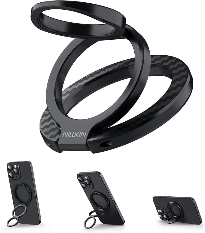 Nillkin MagSafe Phone Grip Ring Holder for Dual-Sided Magnet, Removable Magnetic Phone Ring Holder for iPhone 17/16/Pixel Snap Grip, Carbon Fiber, MagSafe Ring Stand, Accessories for iPhone, Black ﻿