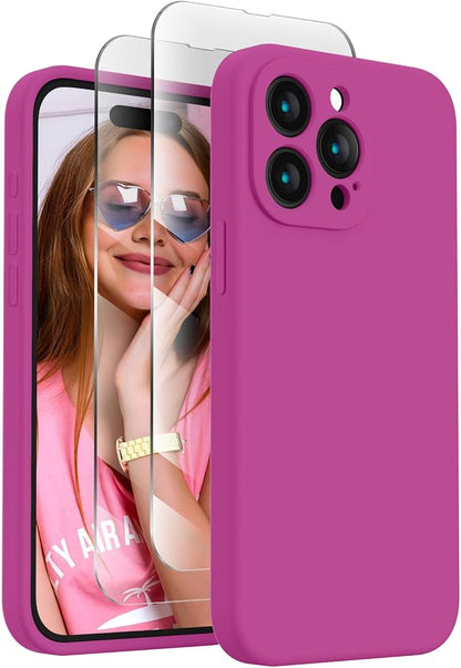 FireNova Designed for iPhone 15 Pro Max Case, Silicone Upgraded [Camera Protection] Phone Case, Soft Anti-Scratch Microfiber Lining Inside, 6.7 inch, Shocking Pink