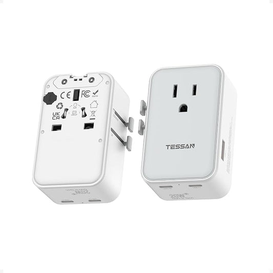 TESSAN Ultra Slim Universal Travel Adapter, International Power Plug | 20W, 2 USB-C 1 USB-A, US to European UK Spain Italy England New Zealand, Type C G A I