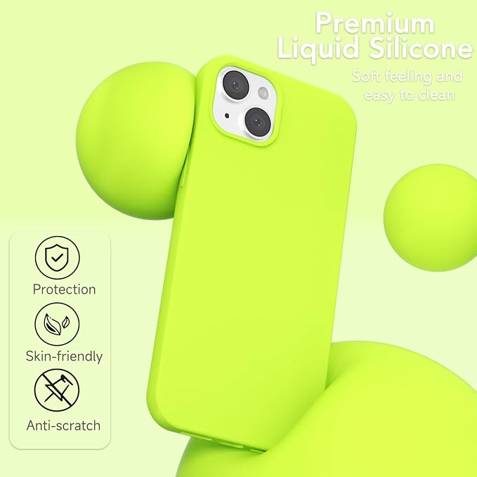 for iPhone 14/ iPhone 13 Case Silicone Compatible with Magsafe Case, Ultra Slim Thin Magnetic Phone Cases Mag Safe, Cute Soft Rubber Gel TPU Matte Wireless Charging Cover for Women, Neon Green