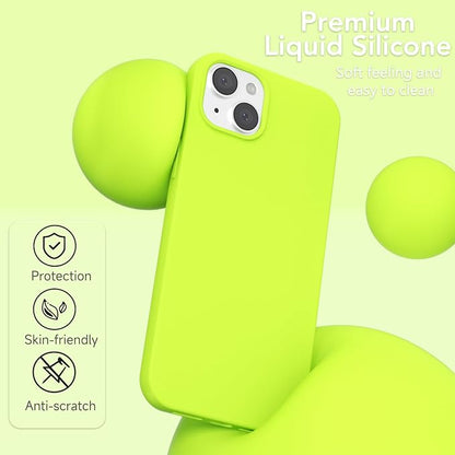 for iPhone 14/ iPhone 13 Case Silicone Compatible with Magsafe Case, Ultra Slim Thin Magnetic Phone Cases Mag Safe, Cute Soft Rubber Gel TPU Matte Wireless Charging Cover for Women, Neon Green