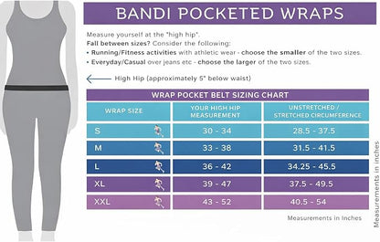 BANDI Pocketed Wraps – Running Waist Belt with Pockets for Phone, Money, Keys & Medical Devices | Secure, No-Bounce Travel & Fitness Belt, for Women and Men, USA Company