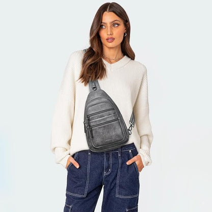 Leresas Sling Bag for Women Crossbody Bags Sling Purse Cross Body Backpack Vegan Leather Over Shoulder Bag Travel Handbag Gifts Dark Grey