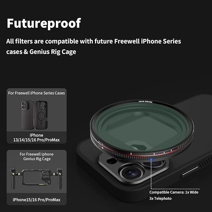 Freewell True Color Variable ND VND1-5 Stop Filter Compatible only with Freewell Sherpa iPhone Series Cases & Genius Rig Cage