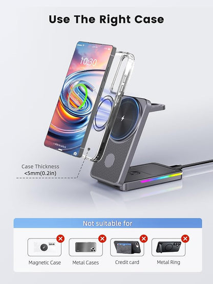 Magnetic Wireless Charger for Samsung Galaxy S26 Ultra, 3 in 1 Wireless Charging Station for Samsung Watch 8, Travel Foldable MagSafe Charger Stand for Android S25 Ultra/Z Fold/Z Flip 7, Buds 4 Pro