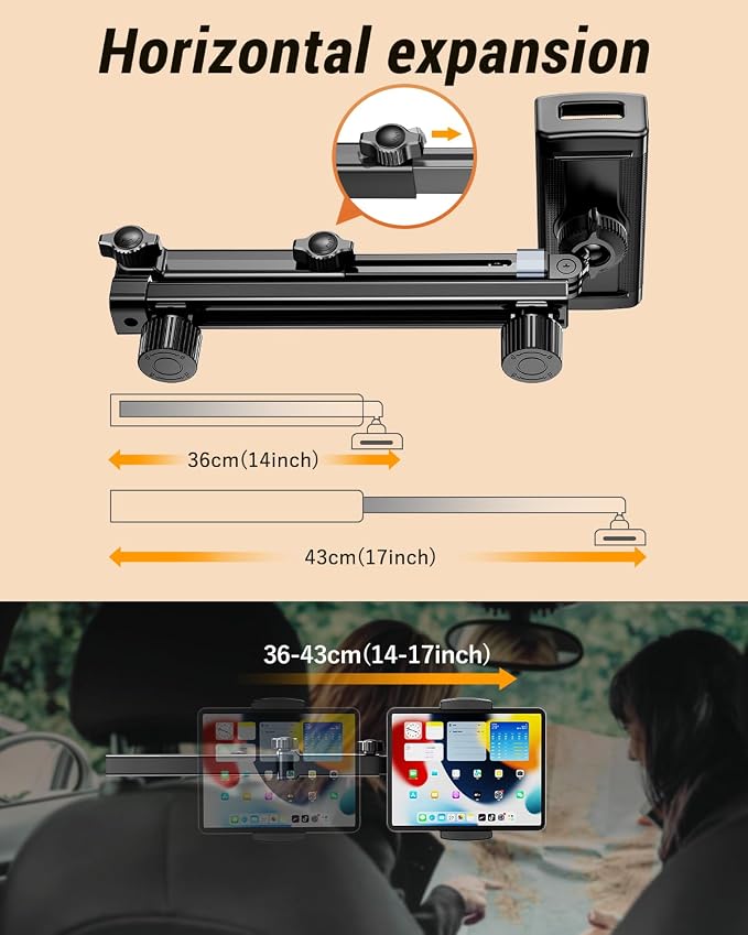 Extension Arm Tablet Holder for Car Headrest Adjustable iPad Holder for Car Backseat Rear Facing for Kids Baby, Car Mount Fit 4.7"-13" Cell Phone iPad mini Air Pro 12.9 Switch Fire Tablet