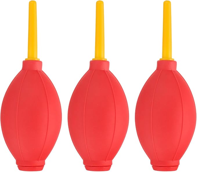 PATIKIL Soft Tip Air Blower Dust Blaster, 3 Pcs Rubber Bulb Air Pump Dust Blower Cleaner Cameras Lens Cleaning Tool with Long Nozzle for Camera Lens Computer Keyboard, Red/Yellow