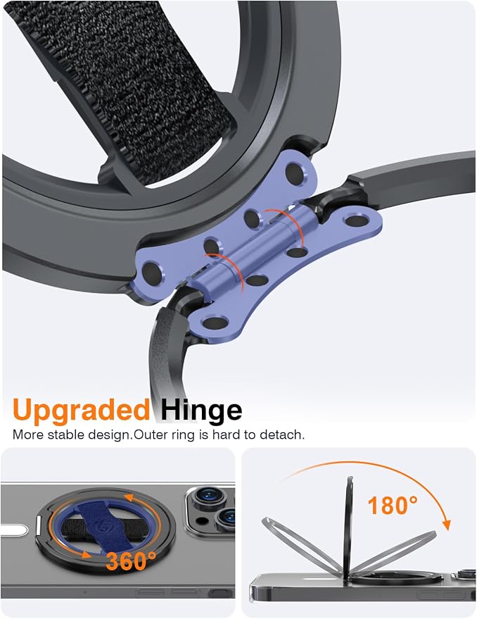 Airloop Pro for MagSafe Phone Grip Stand with Finger Strap - [Upgrade Secure Hinge] 360° Rotation Removable Magnetic Ring Holder Kickstand Loop for iPhone 17, 16, 15, 14, 13, 12 Series