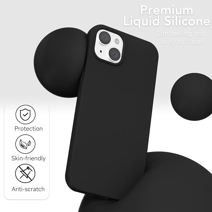 for iPhone 14/ iPhone 13 Case Silicone Compatible with Magsafe Case, Ultra Slim Thin Magnetic Phone Cases Mag Safe, Cute Soft Rubber Gel TPU Matte Wireless Charging Cover for Women, Black