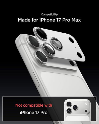Spigen Camera Lens Screen Protector [GlasTR EZ Fit Optik Pro XL] Designed for iPhone 17 Pro Max [Case Friendly] - Silver [1 Pack]