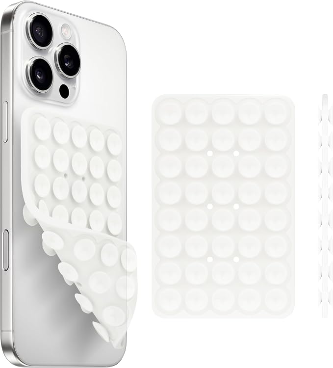 QxbBox Silicone Suction Cup Phone Case Mount Double Sided, Hands-Free Strong Grip Holder for Selfies and Videos,Silicon Sticky Phone Grip with Higher Suction Power for Cell Phone Translucent