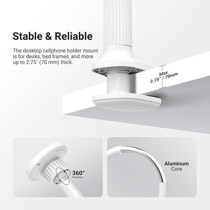 NEEWER Basics Magnetic Phone Stand for Desk, 360° Overhead Table Cellphone Holder Clamp Mount with Flexible Arm, Compatible with MagSafe iPhone Android Samsung for Bed Video Recording, PA151 White
