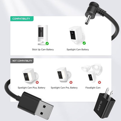 OLAIKE (2 Pack) 8m/26ft Charge Cable for Ring Stick Up Cam Battery/Plug-in & Ring Spotlight Cam Battery, Weatherproof Power Adapter Keep Charge Your Camera (No Camera), Blcak
