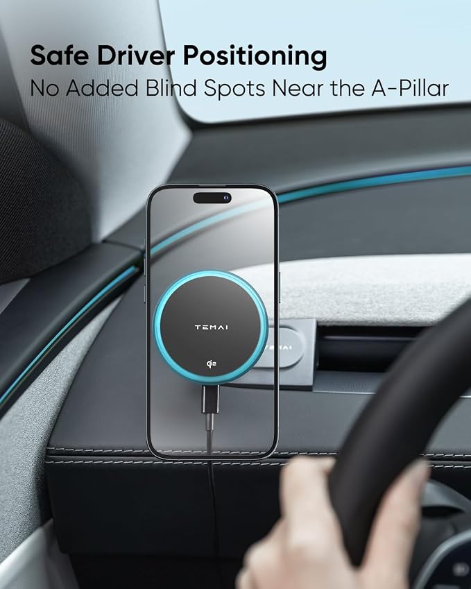 15W MagSafe Wireless Car Charger & Strongest Magnetic Phone Holder for Tesla - Car Mount Charger for Model Y Juniper & 3 Highland, Qi2 Fast Charging, No Vent Block
