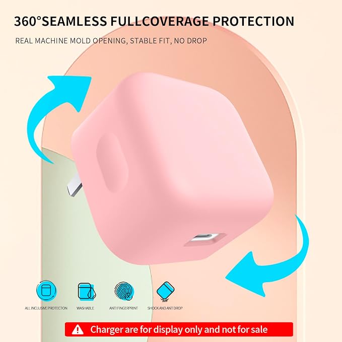 40W Soft Silicone Power Adapter Sleeve Case Compatible with Apple 40W USB‑C Dynamic Power Adapter (60W Max), for MacBook Air 15/13 M5 A3448 A3449 Charger, Anti‑Fall Shockproof Protective Cover, Pink