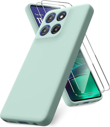 Case for Motorola Moto G Stylus 5G 2025, 2 Pack Tempered Glass Screen Protectors, Soft TPU Liquid Silicone Shockproof Gel Case-Mint