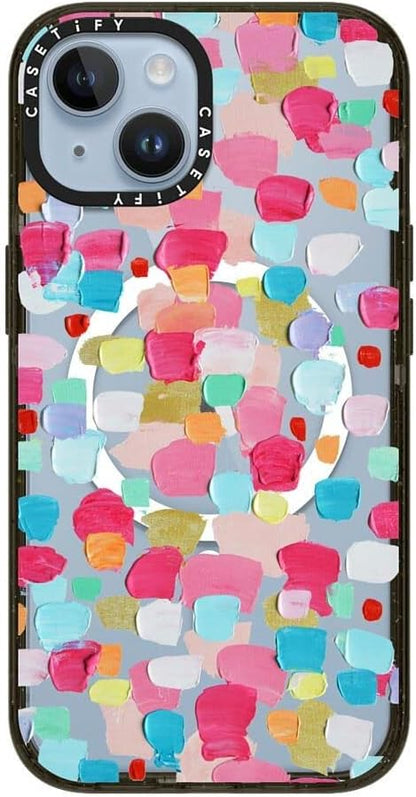 CASETiFY Impact iPhone 14 Case [4X Military Grade Drop Tested / 8.2ft Drop Protection/Compatible with Magsafe] - Magenta Confetti - Glossy Black