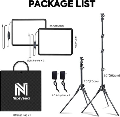 2-Pack Photography Lighting Kit, NiceVeedi 25W LED Video Light Kit, 2900-7000K Dimmable Studio Light with Tripod Stand, 73" Stream Light for Video Recording