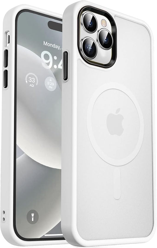 MOCCA Strong Magnetic for iPhone 14 Pro Max Case [Compatible with Magsafe] [10FT Military Grade Protective] Translucent Matte Slim Shockproof Case for iPhone 14 Pro Max 6.7"-Frosted White
