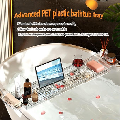 Bathtub Caddy Tray, Adjustable Bath Tray for Tub, Bath Accessories, Tub Caddy for Bathroom Luxury Spa, Expandable Size Bath Tub Organizer with Anti-Slip mat, Fits Most Tubs
