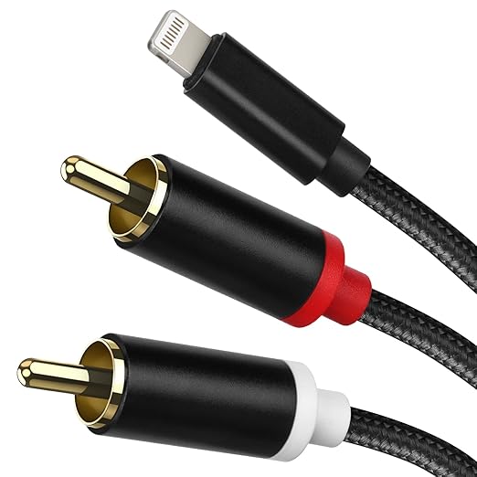 Lightning to RCA Cable Audio Aux Adapter, Stereo Y Splitter Adapter for Select iPhone iPad Models for Power Amplifier, Car, Home Theater, Speaker and More Silver 12FT
