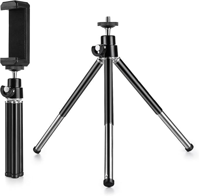 Mini Tripod for Webcam and Phone, Metal Extendable Webcam Stand with Phone Holder, Tripod for Webcam