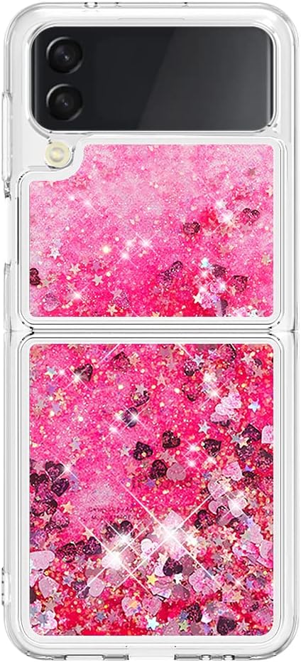 Glitter Case Compatible with Samsung Galaxy Z Flip 4, Girls Women Bling Liquid Floating Sparkle Quicksand Shockproof TPU Waterfall Slim Silicone Cover Bumper Compatible with Samsung Galaxy Z Flip 4