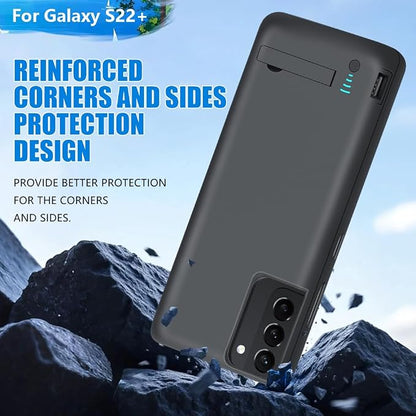 [New 2026 Battery Case for Samsung Galaxy S22+, 5000mAh Rechargeable Extended Battery Charging Charger Case, Add 100% Extra Juice (6.6 Inches) Black