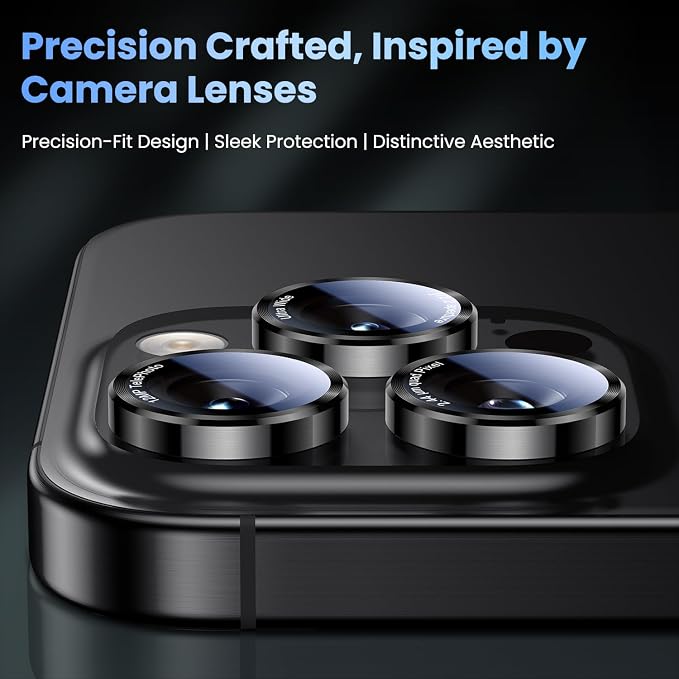 Uyiton for iPhone 13 Pro Max/13 Pro Camera Lens Protector - [2025 Design] Military-Grade Tempered Glass Metal Camera Cover, Outdoor/Travel/Daily Use, Black
