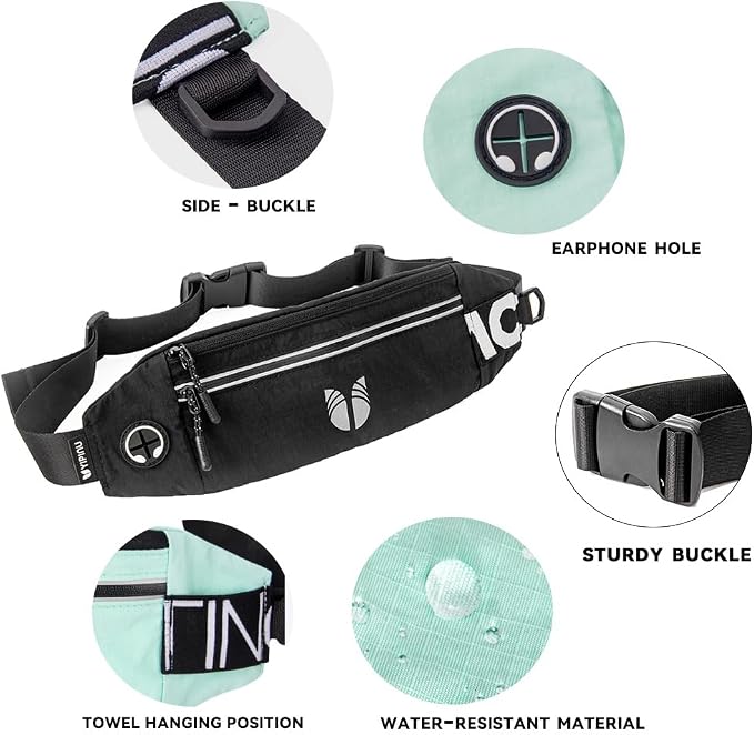 Slim Running Belt Fanny Pack for Women Men, phone holder for running Pouch, Waist belt for Workout, Marathon Jogging Running Gear Accessories [Fits ALL Phones] ﻿ (BLACK)