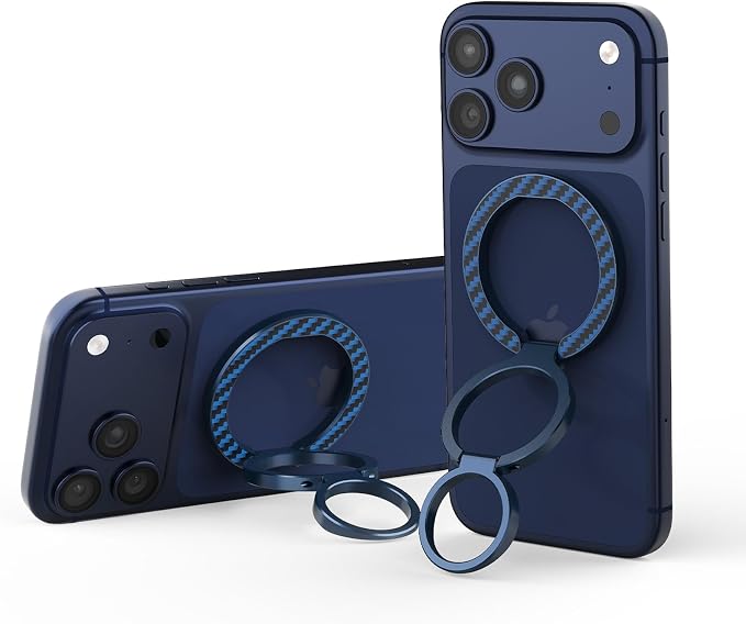Nillkin FiberSnap Magnetic Phone Grip Ring Stand, Removable Phone Holder with Expanding Grip and Adapter Ring for MagSafe,360 Rotation Adjustable Kickstand for iPhone 16 Pro 15,14,13,12,11 (Blue)