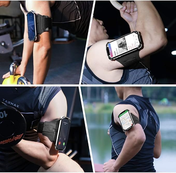 VUP Running Armband 360°Rotatable for iPhone 17/16/15/14/13/Pro Max/Pro/Mini/12/11/SE/Xs/XR/X/8/7/Plus, Fits All 4-6.7 Inch Smartphones, with Key Holder Phone Armband for Running Hiking Biking (Black)