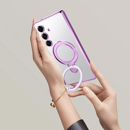 Magnetic Case for Samsung Galaxy S24 Case Stand & Ring Holder Compatible with MagSafe Built-in Camera Lens Protector Shockproof Phone Case for Samsung S24 - Purple