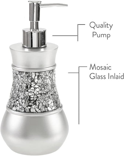 Creative Scents Crackled Glass Silver Hand Soap Dispenser for Bathroom, Decorative Countertop Lotion Dispenser, Elegant Liquid Soap Dispenser with Sturdy Pump for Classic Bathroom Décor