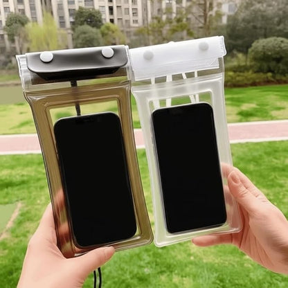 Floating Waterproof Phone Case Full View Swimming Bag Transparent Dry Cover for Underwater Snow Rainforest Use(Dark Blue)