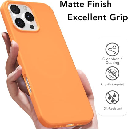 for iPhone 16 Pro Case Silicone Compatible with Magsafe Case, Ultra Slim Thin Magnetic Phone Cases Mag Safe, Cute Soft Rubber Gel TPU Matte Plain Wireless Charging Cover for Women, Neon Orange