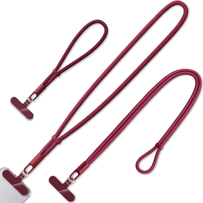 KITANIS 3 Pack Phone Lanyard,1×Phone crossbody strap,1×Phone Neck Strap,1×Wrist Strap,3×Tether Tabs,Universal Cell Phone Multifuctional Patch Polyester Lanyards(Wine)
