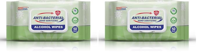 Advanced 75% Alcohol Antiseptic Hand Sanitizer Multipurpose Wipes (50 Count x 2 Pack : 50 Wipes)