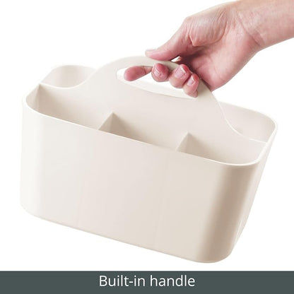 mDesign Small Plastic Shower/Bath Storage Organizer Caddy Tote with Handle for Dorm, Shelf, Cabinet - Hold Soap, Shampoo, Conditioner, Combs, Brushes, Lumiere Collection, Cream/Beige (Pack of 2)