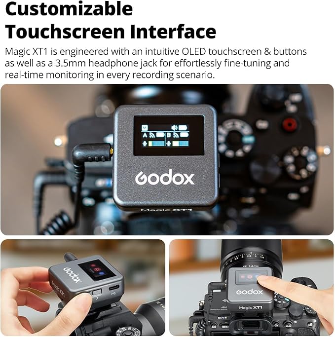 GODOX Magic XT1 Wireless Lavalier Microphone, Microphone for Camera (2 TX + 1 RX Charging Case), Mini Mic with Noise Cancellation, 16H Battery, Touch Screen 200M/60ft