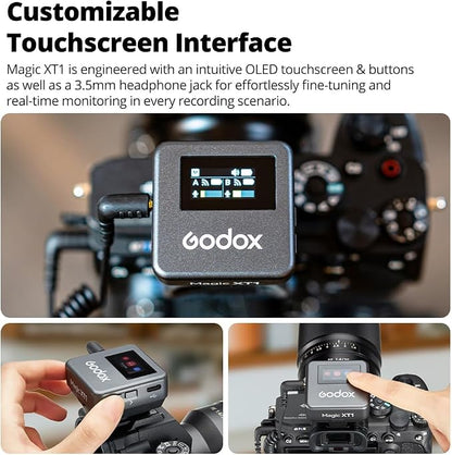 GODOX Magic XT1 Wireless Lavalier Microphone, Microphone for Camera (2 TX + 1 RX Charging Case), Mini Mic with Noise Cancellation, 16H Battery, Touch Screen 200M/60ft