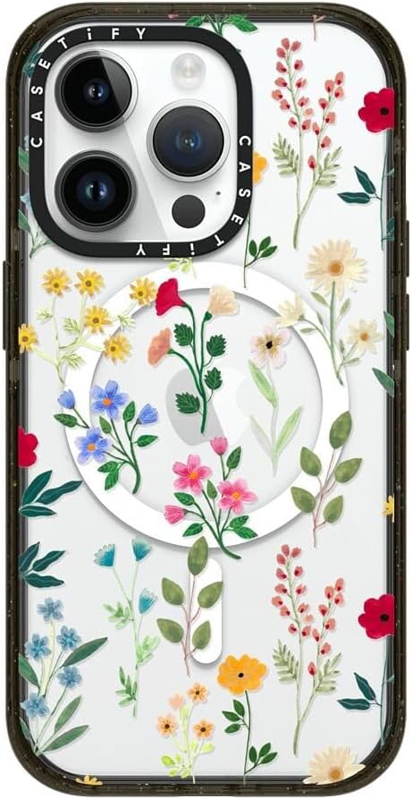 CASETiFY Impact iPhone 14 Pro Max Case [4X Military Grade Drop Tested / 8.2ft Drop Protection/Compatible with Magsafe] - Spring Botanicals 2 - Glossy Black