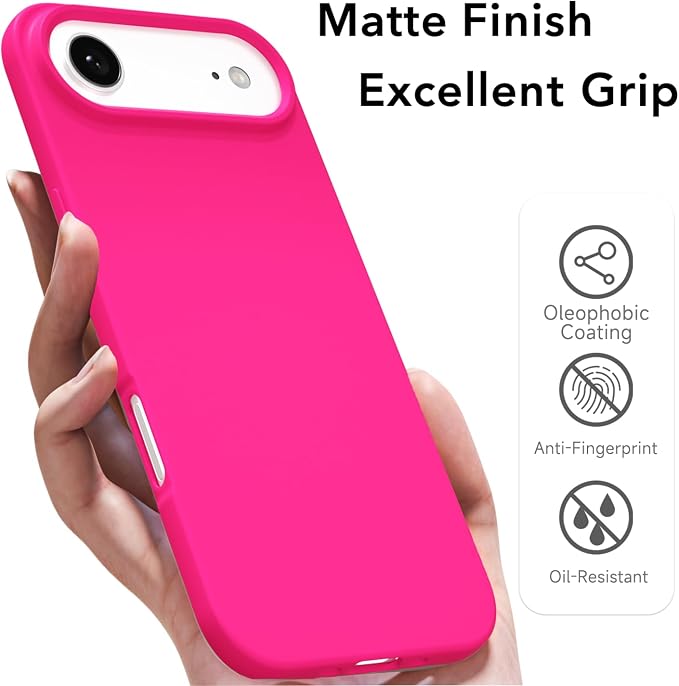 for iPhone 17 Air Case Silicone Compatible with Magsafe Case, Ultra Slim Thin Magnetic Phone Cases Mag Safe, Cute Soft Rubber Gel TPU Matte Plain Wireless Charging Cover for Women, Hot Pink