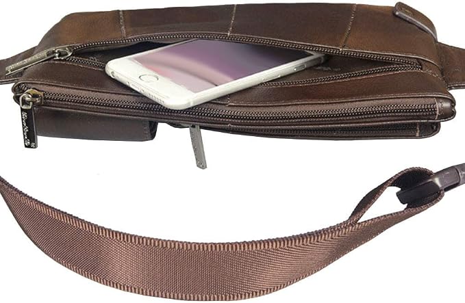 Hebetag Leather Waist Bag Fanny Pack for Men Hip Bum Belt Waist Purse Travel Hiking Walking Cell Phone Pouch Sling Chest Daypack, Coffee