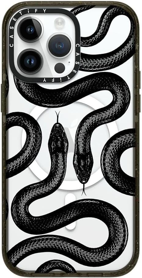 CASETiFY Impact iPhone 14 Pro Max Case [4X Military Grade Drop Tested / 8.2ft Drop Protection/Compatible with Magsafe] - Black Kingsnake - Glossy Black