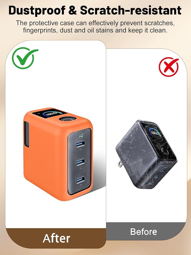 Silicone Protective Case for Anker Prime 160W USB-C Charger , Full-Body Protective Cover with Precise Cutouts, Shockproof Dustproof Charging Block Protector Sleeve & Scratch-Resistant Sleeve (Orange)