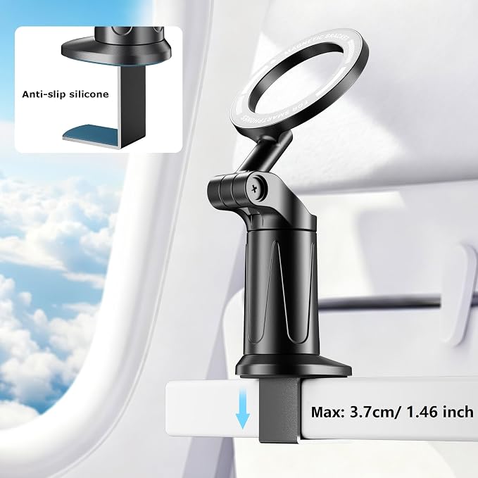 Magnetic Airplane Phone Holder with Page Turner, Plane Phone Stand for Travel Essentials, Handsfree for Flight Smartphone Mount Compatible with iPhone 17/16/15/14/13/12 & Android.