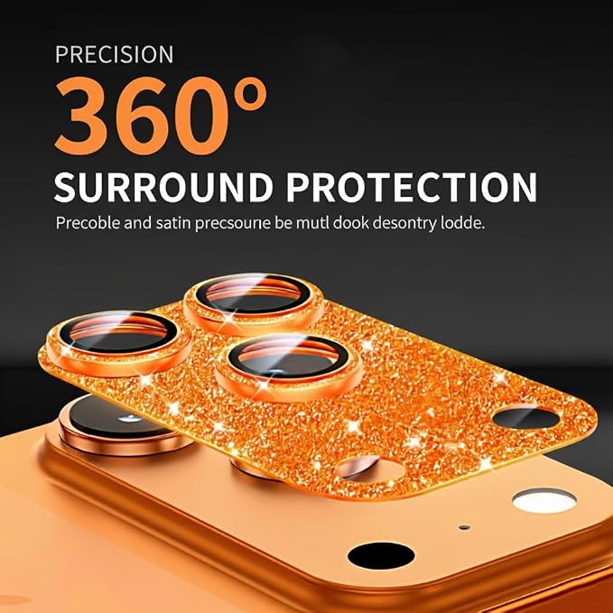 Glitter Bling Ring Camera Lens Protector cover for iPhone 17 Pro Max Women, 9H Hardness Tempered Glass Lens Protector, Anti-Scratch, Cosmic Orange (orange)
