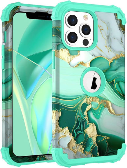 Hocase for iPhone 13 Pro Max Case, Heavy Duty Shockproof Protection Soft Silicone Rubber Bumper+Hard Plastic Hybrid Protective Case for iPhone 13 Pro Max (6.7") 2021 - Mint Green